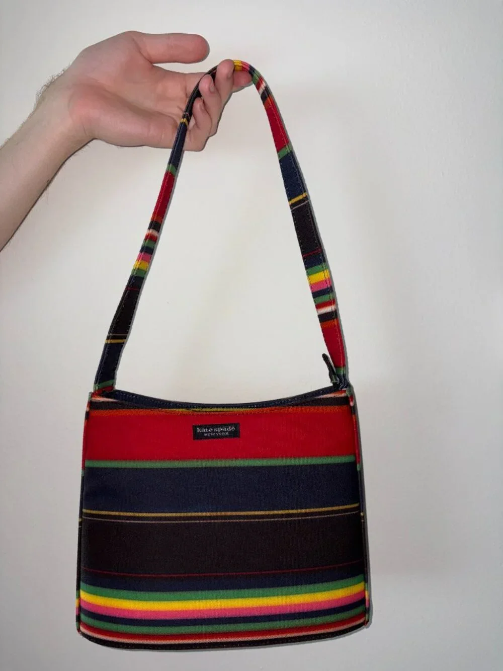 Kate Spade New York Vintage Multicolor Stripe Canvas Shoulder Purse Y2K